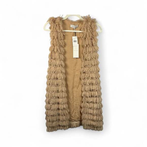 WAYF Jackets & Blazers - WAYF Blush Pink Fringe Faux Fur Vest NWT Size XS